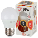 LED P45-9W-827-E27  Лампа светодиодная ЭРА STD LED P45-9W-827-E27 9Вт шар теплый белый свет Е27