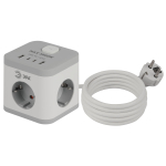 CUBE-3es-1,5m-4USB-W  Удлинитель электрический ЭРА CUBE-3es-1,5m-4USB-W куб с заземлением с выключат