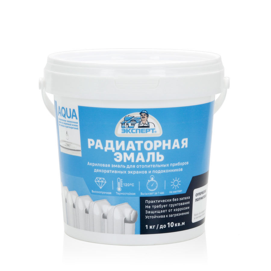 ЭКСПЕРТ Эмаль акриловая радиаторная п/матовая База А (1кг; 6шт)