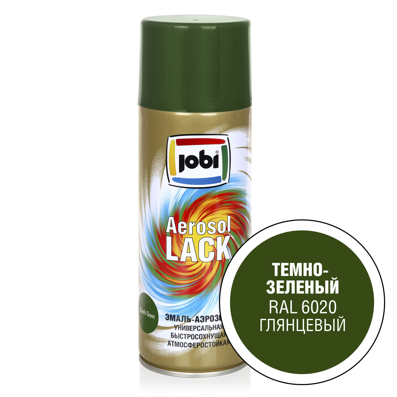 Универсальная алкидная эмаль-аэрозоль JOBI Aerozol Lack Цвет: Темно-зеленый RAL 6020, Фасовка: 520 м
