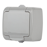 5-202-03  Розетка Intro Atlantic 5-202-03 с заземлением со шторками 2P+E Schuko 16А-250В IP54 ОУ сер