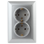 4-205-03  Розетка Intro Solo 4-205-03 с заземлением двойная 2X2P+E Schuko 16А-250В IP20 СУ алюминий