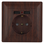 4-410-10  Розетка Intro Solo 4-410-10 с заземлением P+E Schuko со шторками 16А-250В + 2хUSB IP20 СУ венге