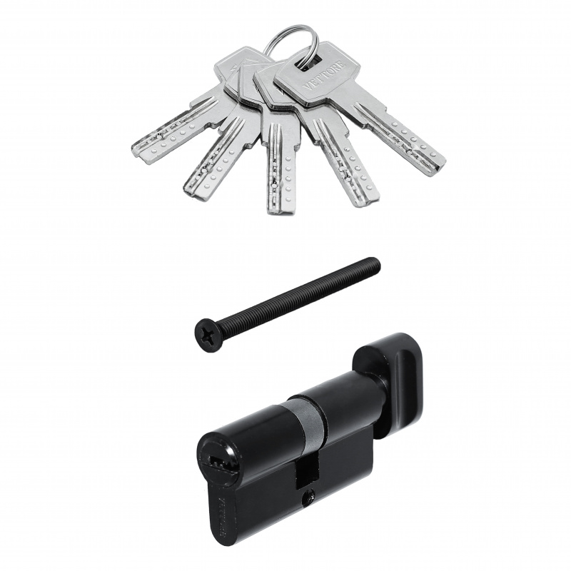 Цилиндровый механизм  VЕTTORE ZN M70 ZC MBP (35T*35), 5 ключей  (Чёрный Матовый)