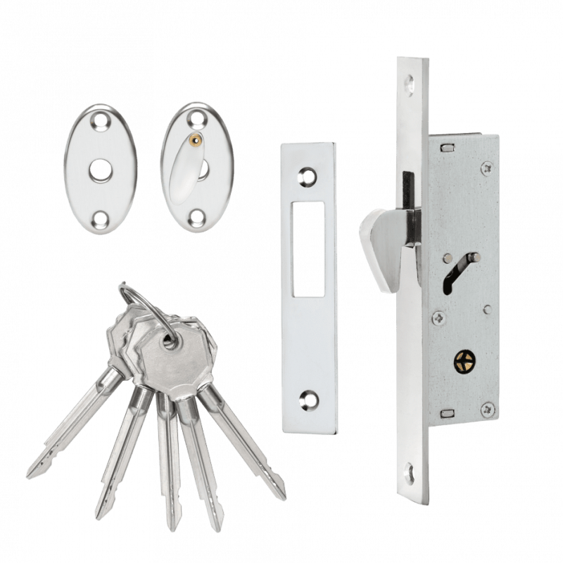 Замок врезной узкопрофильный  VЕTTORE 72 (под крестовой ключ, 5 ключей) CP  (Хром)