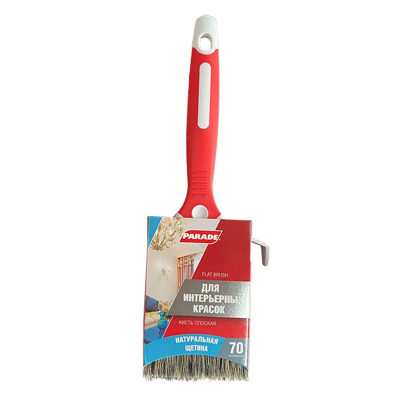 7104002 Кисть плоская, натуральная щетина, двухк. рукоятка, 50мм, Китай, PARADE (для интерьерных кра