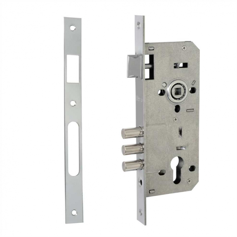 Замок врезной под евроцилиндр  VETTORE 2001 CP (в пакете)  (Хром)