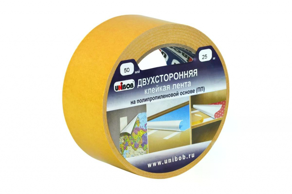 Двусторонняя клейкая лента UNIBOB 50мм х 25м (полипропилен)