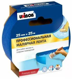 Клейкая лента малярная профессиональная д/наружных работ UNIBOB 25мм х 25м (синяя) (инд.упаковка)